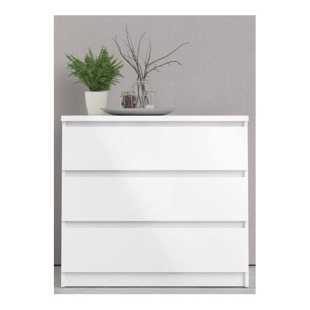 Nibe 75 cm kommode i hvid hjglans  med 3 skuffer.