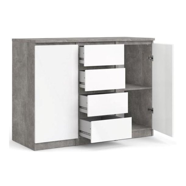 Nibe sk�nk i beton look 120 cm bred med 2 skabe og 4 skuffer.