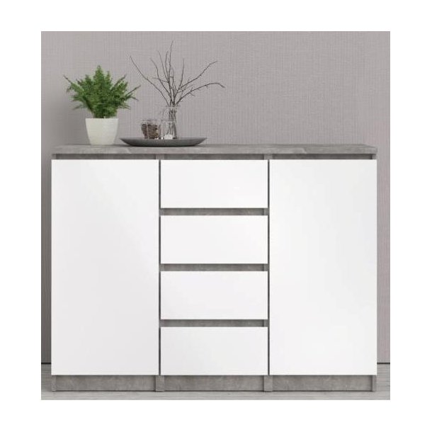 Nibe sk�nk i beton look 120 cm bred med 2 skabe og 4 skuffer.