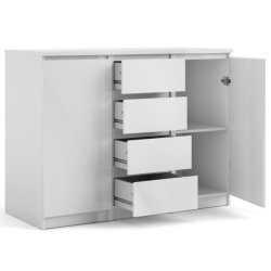 Nibe sknk i hvid hjglans 120 cm bred med 2 skabe og 4 skuffer.