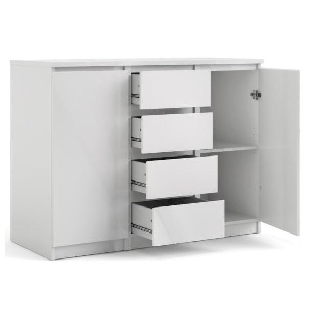 Nibe sknk i hvid hjglans 120 cm bred med 2 skabe og 4 skuffer.