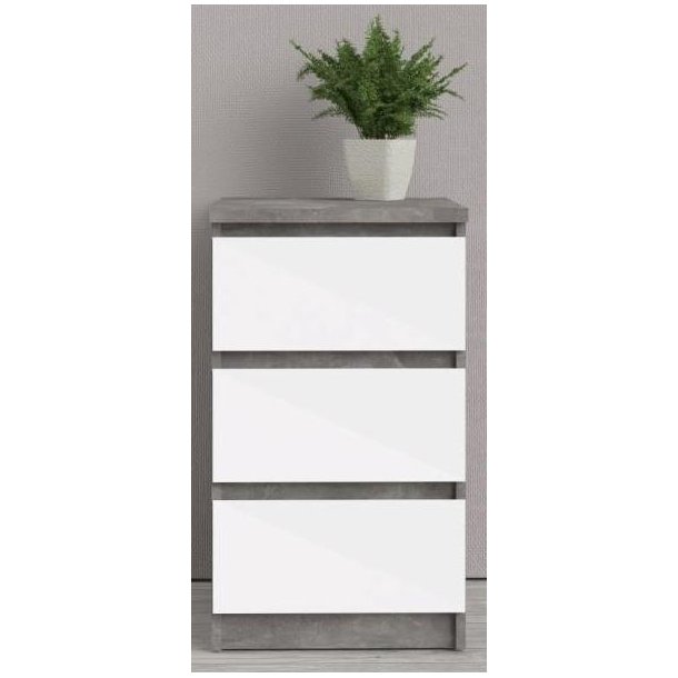 Nibe 40 cm smal kommode i beton look med 3 skuffer.