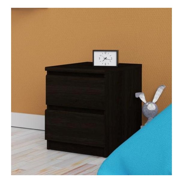 Nibe 40 cm bredt natbord i sort ask med 2 skuffer.