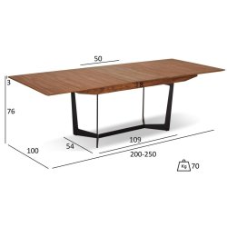 Rungsted spisebord 100 x 200 cm i valnd og med sortlakeret metalstel.