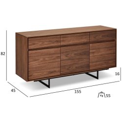 Rungsted 155 cm bred sknk i valnd med 3 skabe og 3 skuffer.