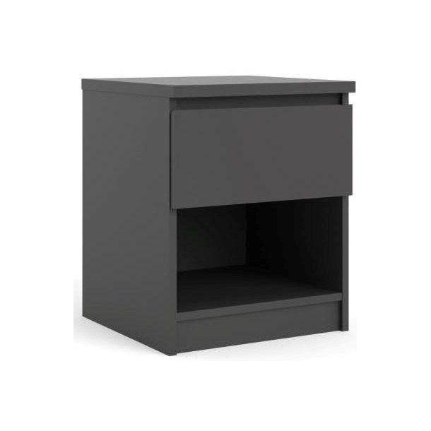 Nibe 40 cm bredt mat sort natbord med 1 skuffe og 1 hylde.