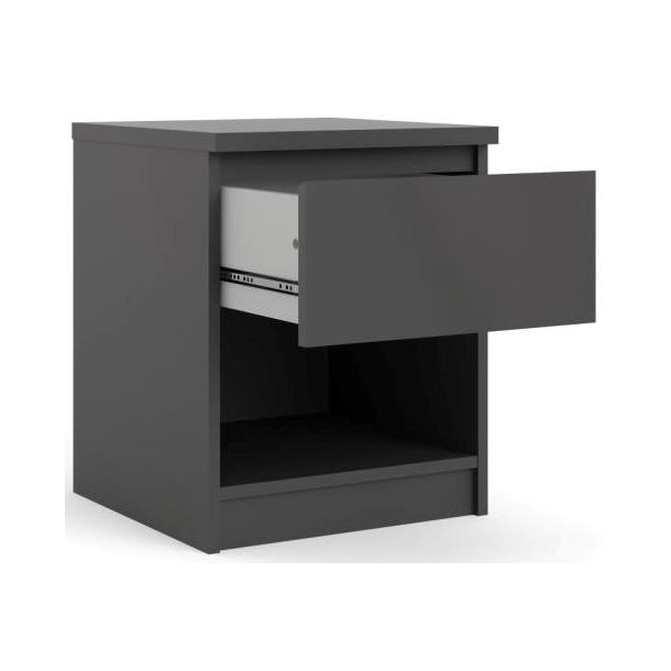Nibe 40 cm bredt mat sort natbord med 1 skuffe og 1 hylde.