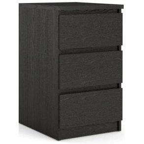 Nibe 40 cm smal kommode i sort ask med 3 skuffer.