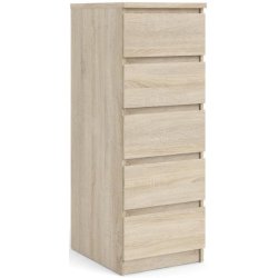 Nibe 40 cm bred kommode i ege look med 5 skuffer.