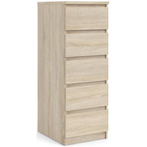 Nibe 40 cm bred kommode i ege look med 5 skuffer.