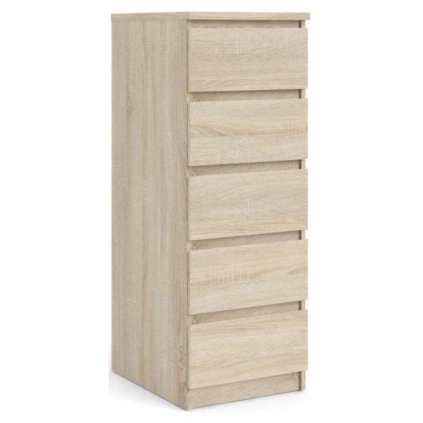 Nibe 40 cm bred kommode i ege look med 5 skuffer.