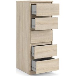 Nibe 40 cm bred kommode i ege look med 5 skuffer.