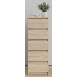 Nibe 40 cm bred kommode i ege look med 5 skuffer.
