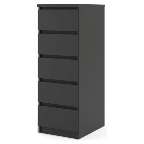  Nibe 40 cm bred kommode mat sort med 5 skuffer.