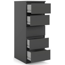  Nibe 40 cm bred kommode mat sort med 5 skuffer.