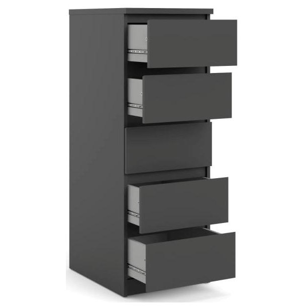  Nibe 40 cm bred kommode mat sort med 5 skuffer.