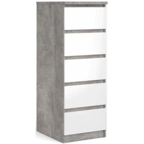 Nibe 40 cm smal kommode i beton look med 5 skuffer.