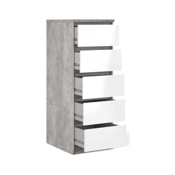 Nibe 40 cm smal kommode i beton look med 5 skuffer.