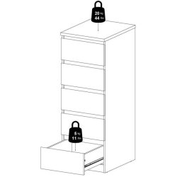 Nibe 40 cm smal kommode i beton look med 5 skuffer.