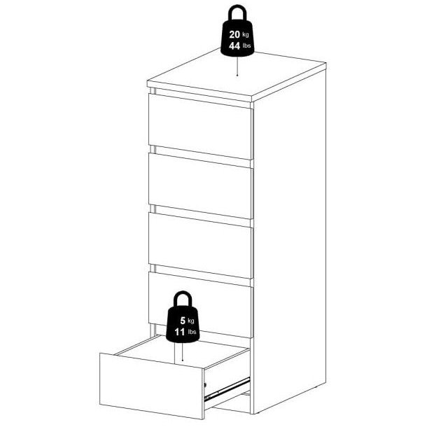 Nibe 40 cm smal kommode i beton look med 5 skuffer.