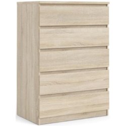 Nibe 75 cm bred kommode i ege look med 5 skuffer.