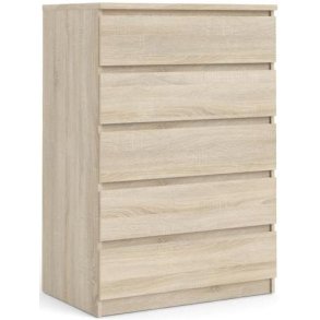 Nibe 75 cm bred kommode i ege look med 5 skuffer.