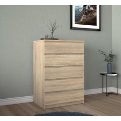 Nibe 75 cm bred kommode i ege look med 5 skuffer.