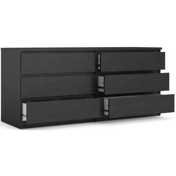 Nibe 150 cm bred kommode sort ask med 2 x 3 skuffer.