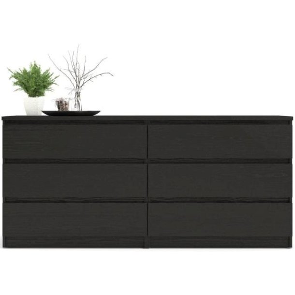 Nibe 150 cm bred kommode sort ask med 2 x 3 skuffer.