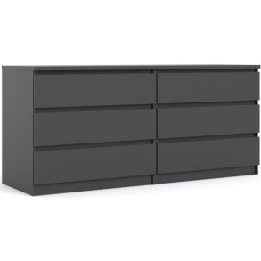 Nibe 150 cm bred mat sort kommode med 2 x 3 skuffer.