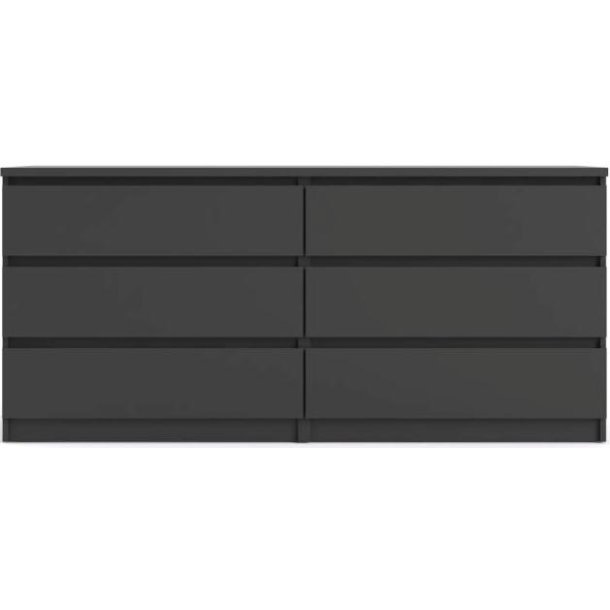 Nibe 150 cm bred mat sort kommode med 2 x 3 skuffer.