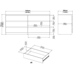 Nibe 150 cm bred mat sort kommode med 2 x 3 skuffer.