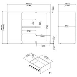 Nibe 120 cm bred mat sort sknk med 2 skabe og 4 skuffer.