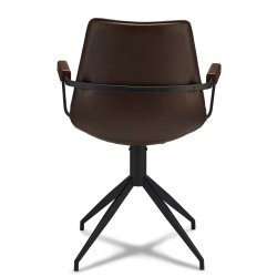 Emma spisebordsstol med armln og drejefod i mrkebrunt kunstlder