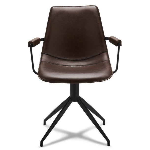 Emma spisebordsstol med armln og drejefod i mrkebrunt kunstlder
