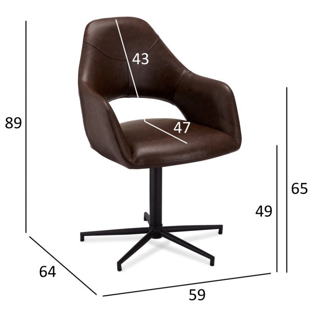 Lily spisebordsstol i kunstlder med metal stel og drejefunktion