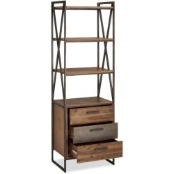 Shanghai 60 cm bogreol olieret massivt akacietr med hylder og skuffer.