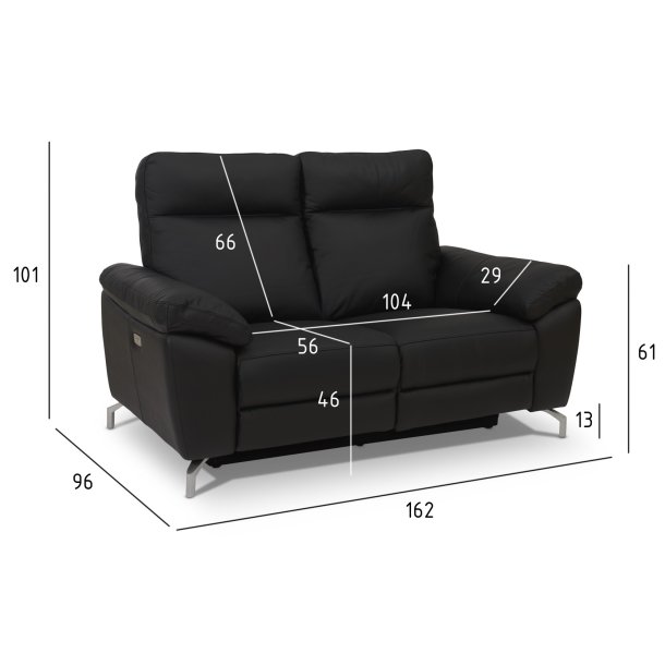 Selma 2 personers sofa med elevations sder til nakke, ryg og ben i sort lder