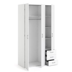 Saga 200 garderobeskab 115 cm bredt, 3 dre, 4 hylder og 3 skuffer