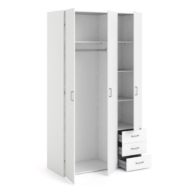 Saga 200 garderobeskab 115 cm bredt, 3 dre, 4 hylder og 3 skuffer