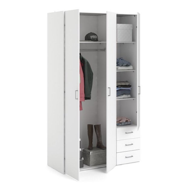 Saga 200 garderobeskab 115 cm bredt, 3 dre, 4 hylder og 3 skuffer