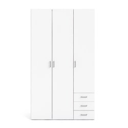 Saga 200 garderobeskab 115 cm bredt, 3 dre, 4 hylder og 3 skuffer