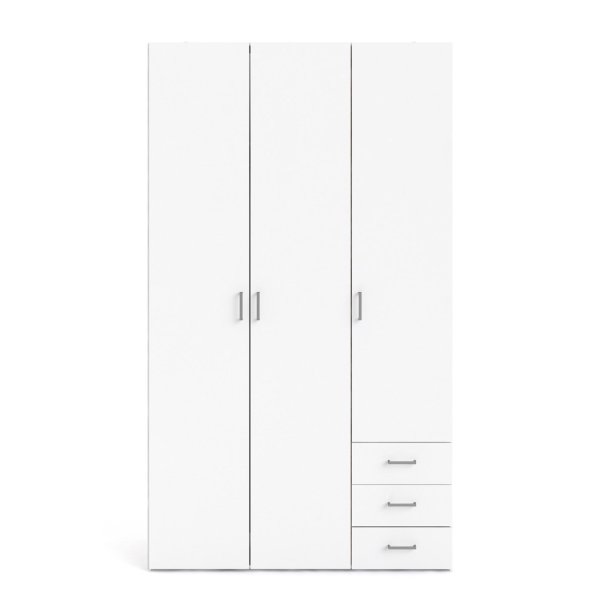 Saga 200 garderobeskab 115 cm bredt, 3 dre, 4 hylder og 3 skuffer