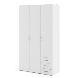 Saga 200 garderobeskab 115 cm bredt, 3 dre, 4 hylder og 3 skuffer