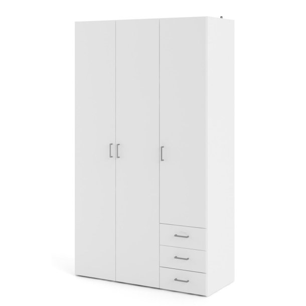 Saga 200 garderobeskab 115 cm bredt, 3 dre, 4 hylder og 3 skuffer