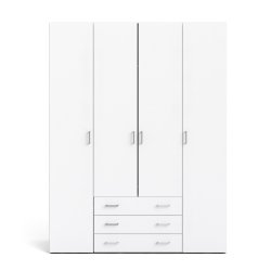 Saga 200 garderobeskab 154 cm bredt, 4 dre, 3 store skuffer og hele 10 hylder