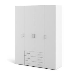 Saga 200 garderobeskab 154 cm bredt, 4 dre, 3 store skuffer og hele 10 hylder