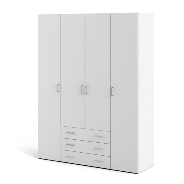 Saga 200 garderobeskab 154 cm bredt, 4 dre, 3 store skuffer og hele 10 hylder