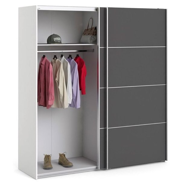  Modena garderobeskab med 2 gr skydedre og hvide sider 180 cm bredt 