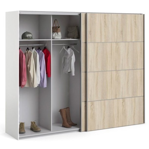 Modena garderobeskab ege look og hvidt 2 skydedre 240 x 200 cm